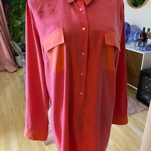 GAP Pink/Orange Colorblock Long Sleeve Button Collared Shirt Dress Size XL